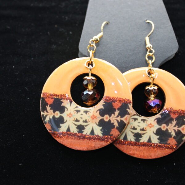 Fancy Gold and Brown Wood With Beads Earrings