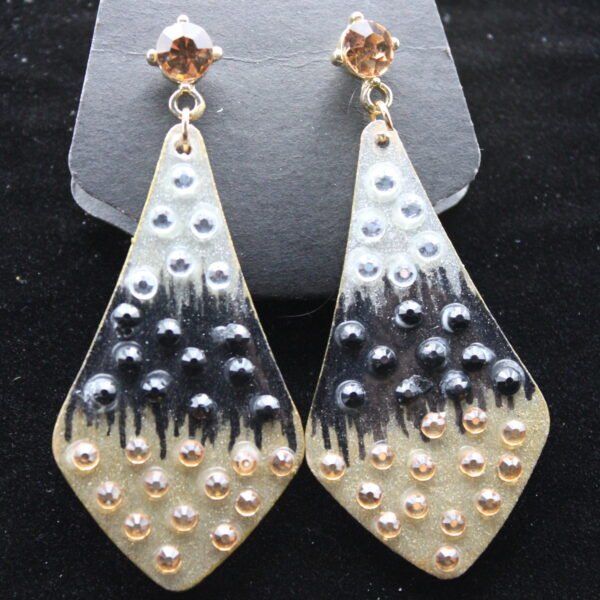 Fancy Gold Silver and Black Wood Earrings With Crystals