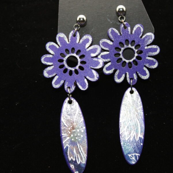 Purple Flower Wood Earrings