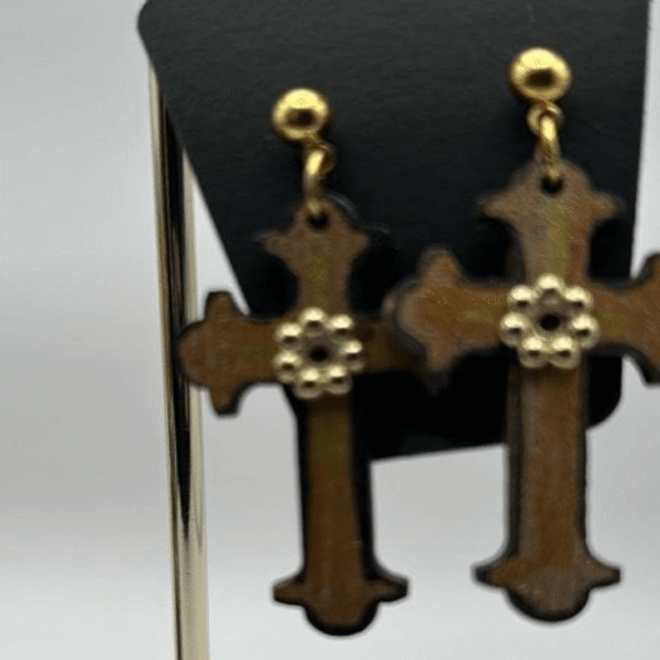 Natural and Gold Wood Earrings with Beads