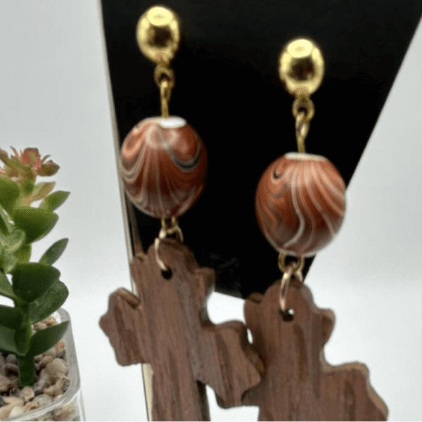 Aux Wood Cross Wood Earrings