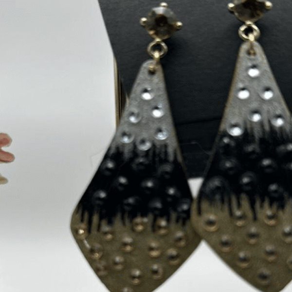 Fancy Gold Silver and Black Wood Earrings With Crystals
