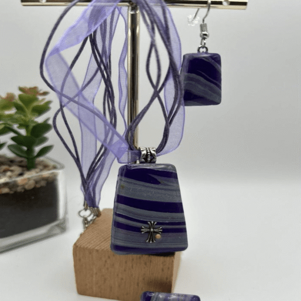 Gray and Purple Pendant and Earrings