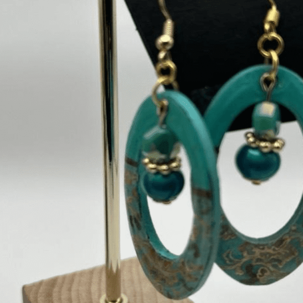 Fancy Mint and Gold Wood Earrings