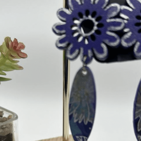 Purple Flower Wood Earrings
