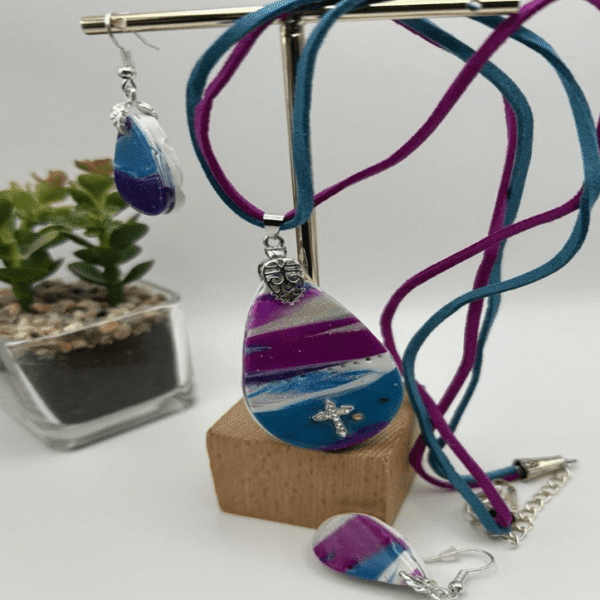 Blue Wave Pendant and Earrings